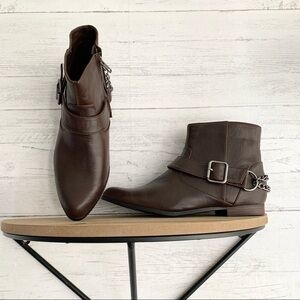 Zara TRF Brown Pointed Booties with Chain Detail